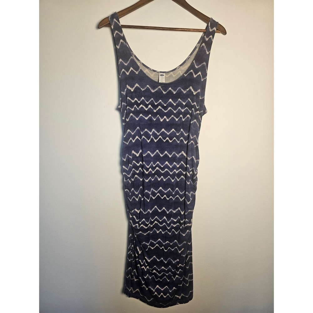 [Boho] Old Navy Maternity Bodycon Dress Women L Blue Chevron Ruched Sleeveless